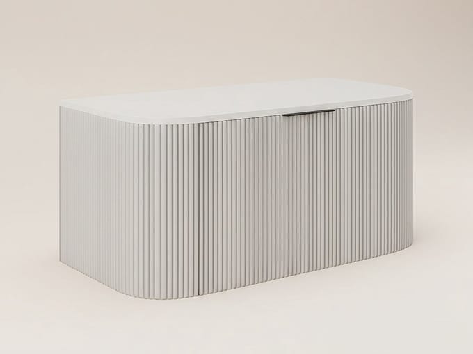 Vente-unique Zwevend, geribbeld wastafelmeubel - Mat wit - 100 cm - LOMERI