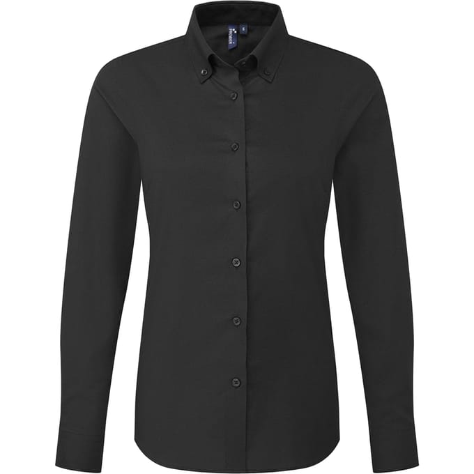 Premier Dames Supreme Oxford Blouse met Lange Mouwen (Zwart)