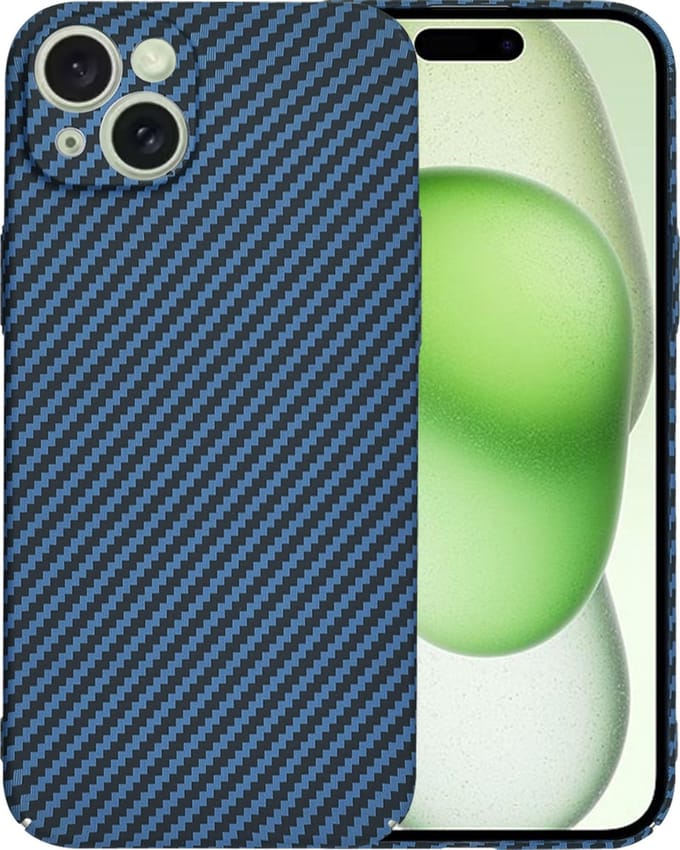 Hoesje geschikt voor Apple iPhone 15 Plus - Techsuit Carbonite FiberShell Carbon Back Cover - Blauw