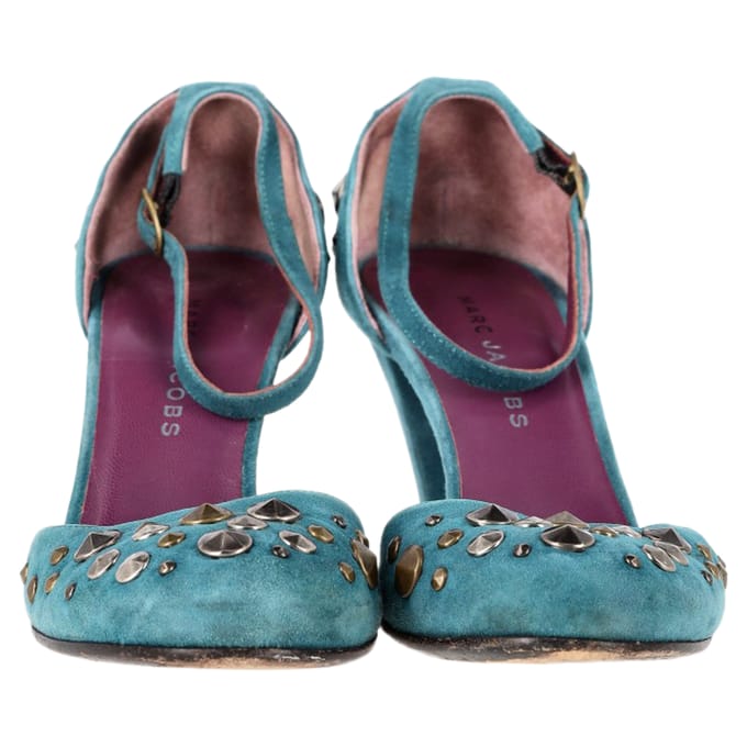 Marc Jacobs pumps met studs en enkelbandje in turquoise suède