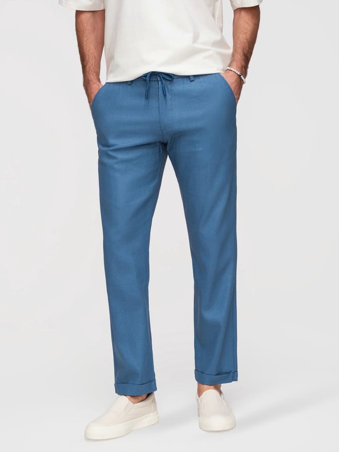 OMBRE Broek - Regular Fit - Katoen - Effen Denimblauw S