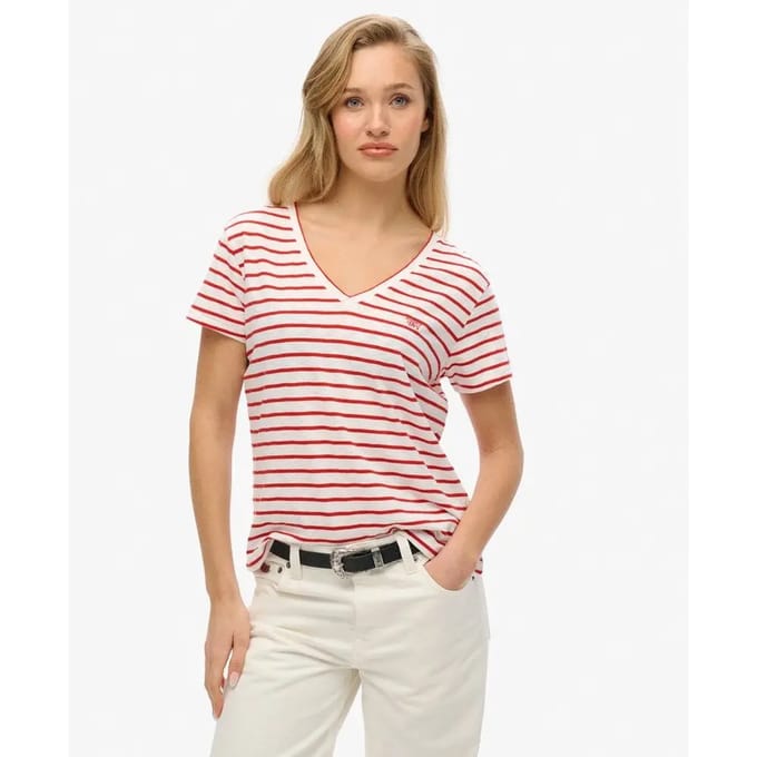 Superdry - Ruimvallend geborduurd T-shirt met V-hals - Dames - T-shirts