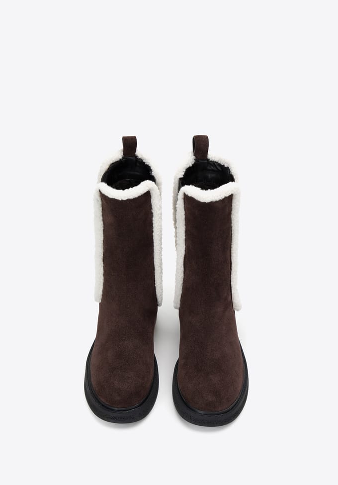 Wittchen Suède Chelsea Boots voor dames met imitatie schapenvacht, donkerbruin