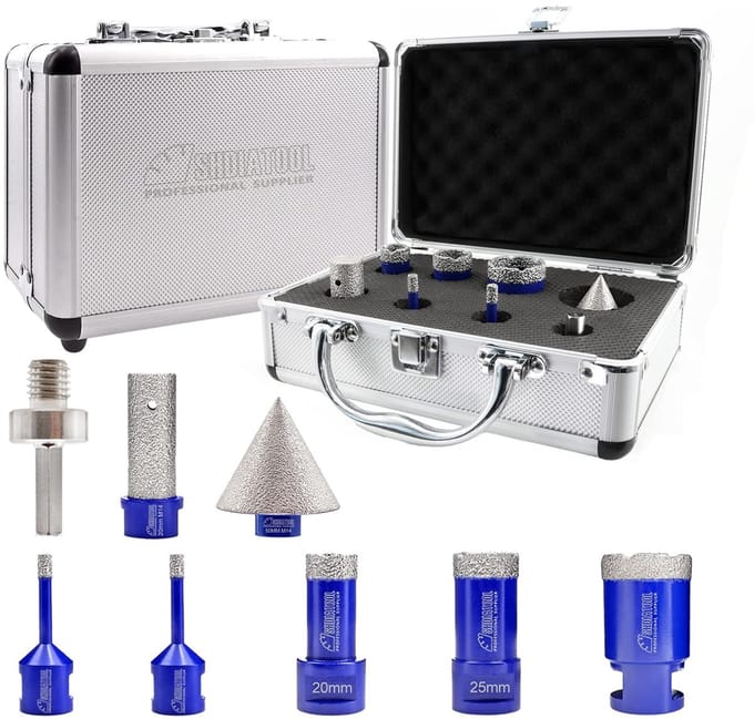 Diamant Boorkop Set voor Tegel, Graniet en Marmer - Inclusief Afschuining Bit en HEX Adapter