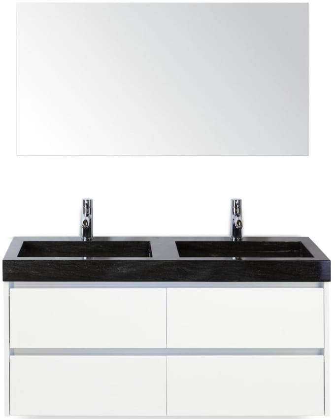 Dante Badmeubelset 120 cm - Wit Hoogglans - Wastafel Hardsteen Wit Lucca Dubbel met Spiegel