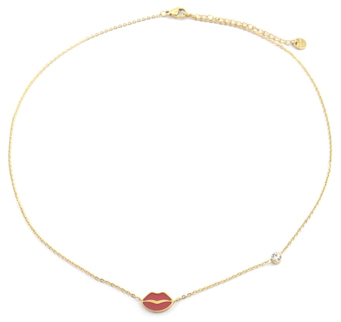 Ketting voor Kinderen - Lippen - RVS - Lengte 35-41 cm - Goudkleurig