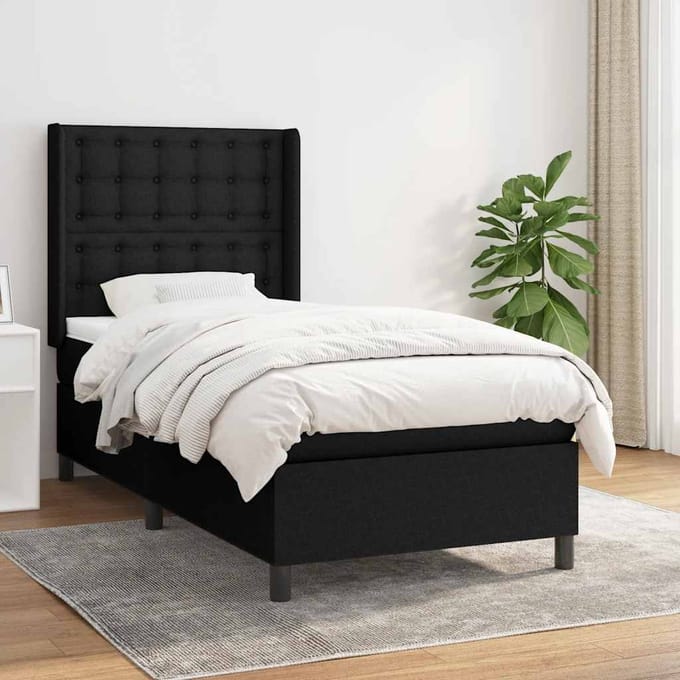 vidaXL - Boxspring - met - matras - stof - zwart - 100x200 - cm