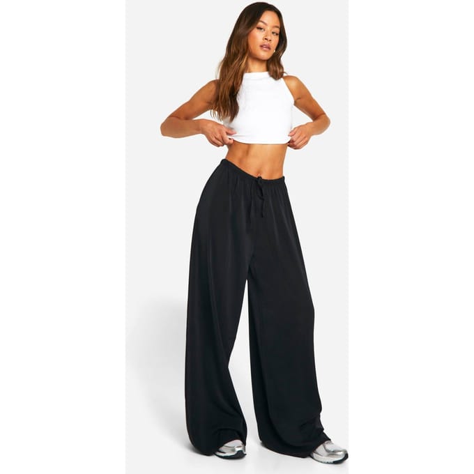 boohoo Dames Lange geweven wijde pijpbroeken | Zwart | Maat: 36