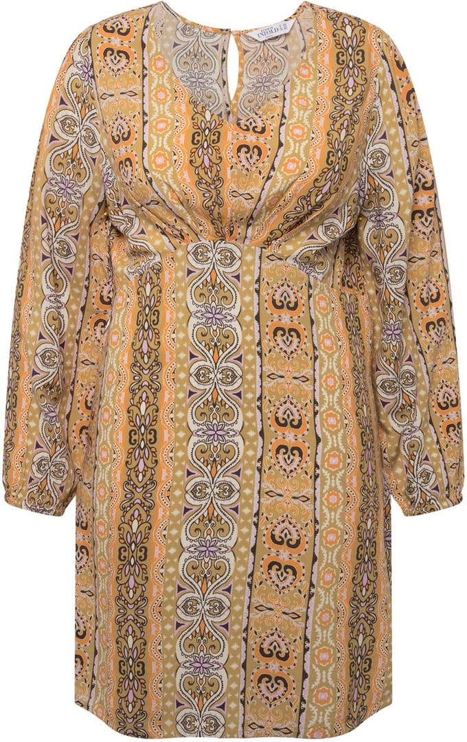 Studio Untold - Dames - Mini-jurk fitted pasvorm patchprint met strepen - Lichtkaki - Maat 54+