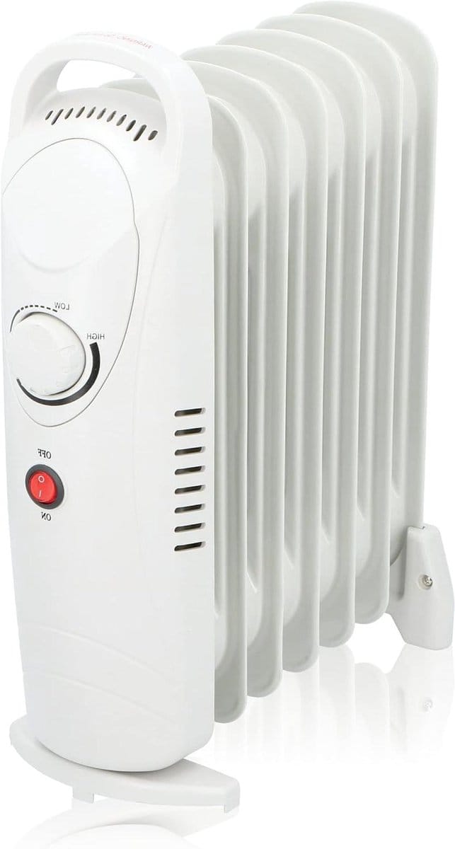 Olieradiator Elektrisch - Oliegevulde Kachel - Bijverwarming Ruimtes - 7 Lamellen 850W - 13.5 x 30 x 39 cm - Wit