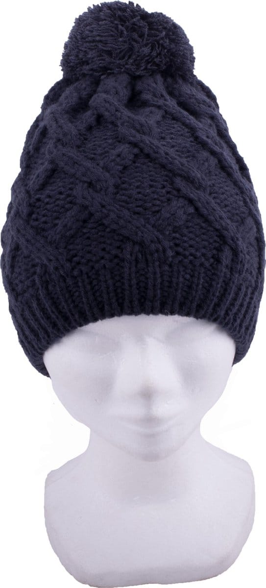P&T Dames Muts Kabelmotief met Pompon - Blauw - 55-57