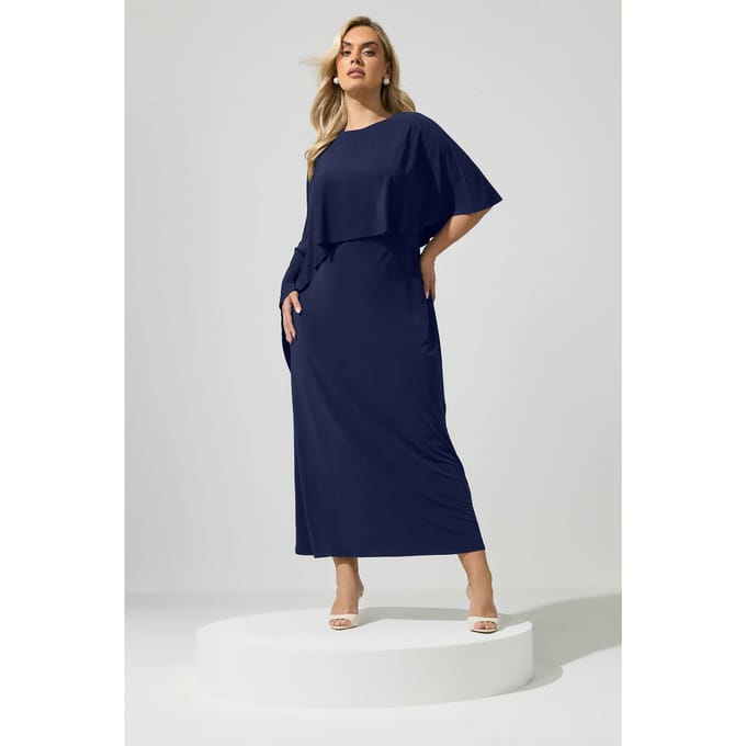 Yours London Marineblauwe Maxicapejurk Size 40