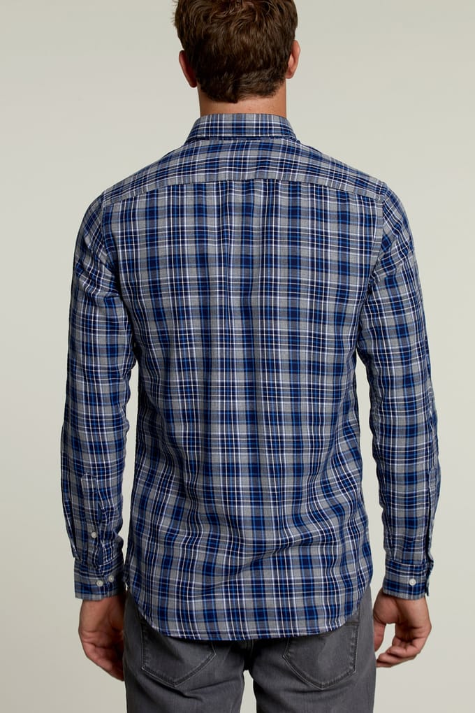 River Woods Custom Fit Checked Shirt Blue/grey Maat: S | Casual Overhemden Outlet | Heren | Blauw