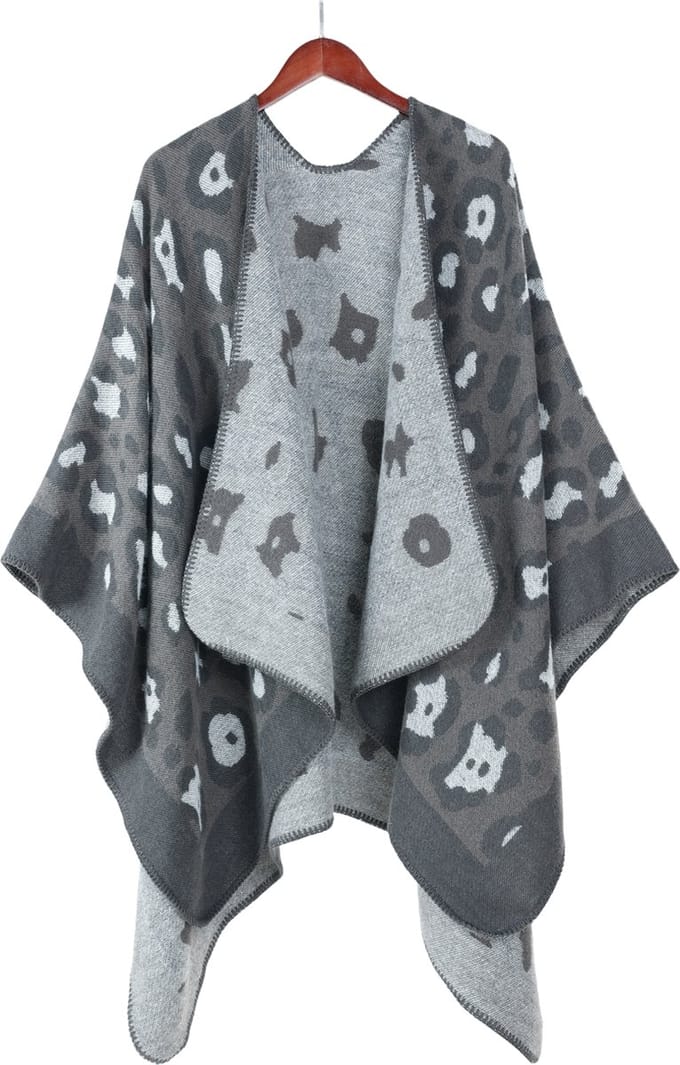 Emilie scarves - poncho - cape - panterprint - grijs - omslagdoek