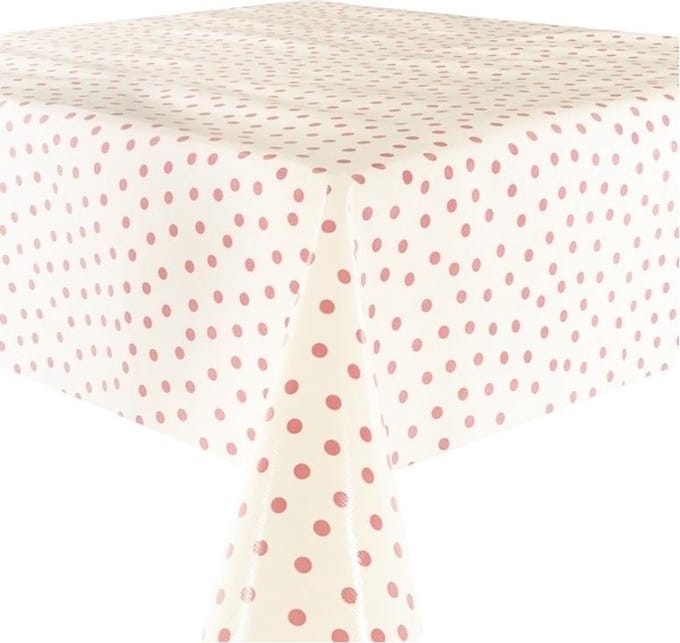 Atelier Du Baj Polka Pink/ White Mexicaans Tafelzeil - 250 x 120 cm