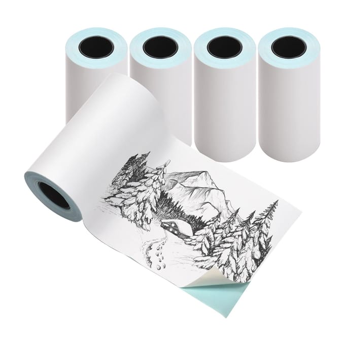 Papier autocollant thermique direct blanc imprimable sans BPA Sticky Thermal Paper 5 Rolls white