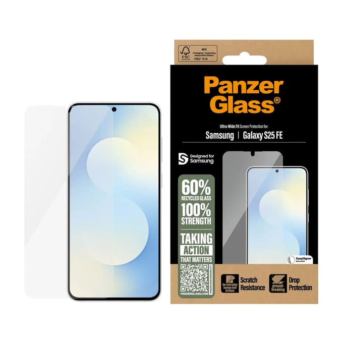 PanzerGlass Screenprotector geschikt voor Samsung Galaxy S25 FE Glazen | PanzerGlass Ultra Wide Fit Screenprotector - Case Friendly