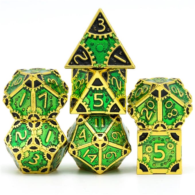 Dobbelstenenset Metaal Steampunk Groen