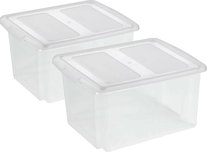 Sunware opslagboxen set - 2x stuks - 32 liter - transparant - 45 x 36 x 24 cm - afsluitbare deksel
