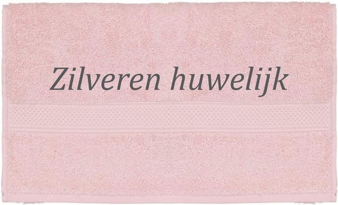 Handdoek - Zilveren huwelijk - 100x50cm - Roze