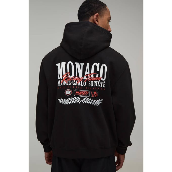 Zwarte Oversized Monaco Moto Print Hoodie | Black | Size Medium