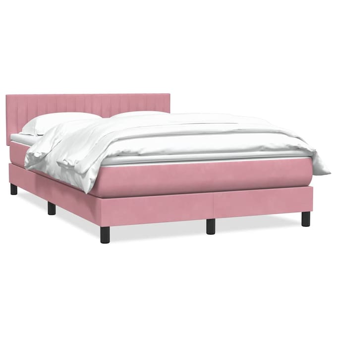 vidaXL - Boxspring - met - matras - fluweel - roze - 160x220 - cm