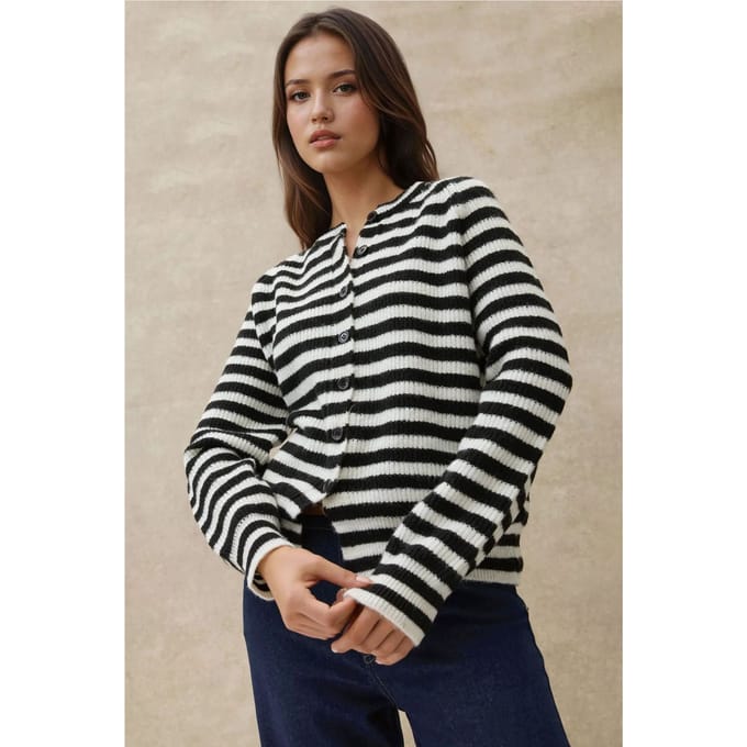 Gestreepte Trui Soft Touch Cardigan met Ronde Hals