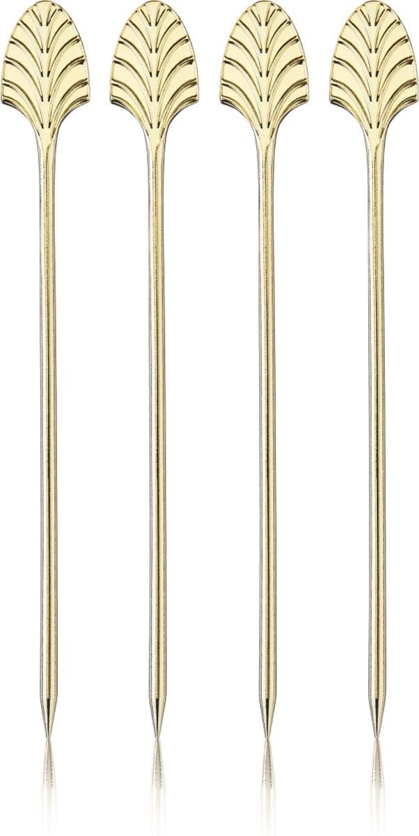 Viski Art Deco Cocktailprikkers - roestvrijstaal - goudkleur - 4 stuks