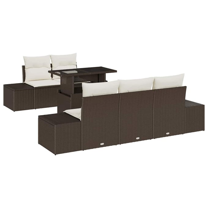 vidaXL Bankstel 6 st Bruin en Crème poly rattan