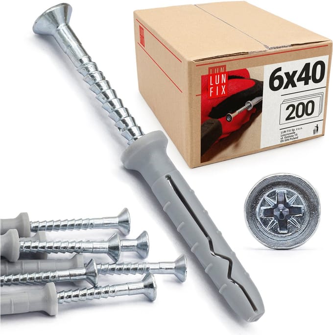 Schlagdübel 6x40mm - 200 Stük - Nageldübel - Schnellmontage Dübel - Rahmendübel