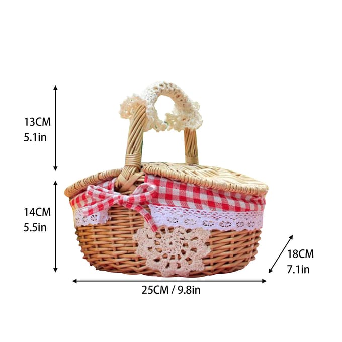 Rieten Mand voor Voedsel Blauw Gehumaniseerd Dekselontwerp Sterk Duurzaam Picknick Opbergmand Type 2 beige