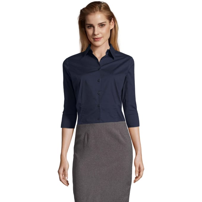 SOLS Dames/Dames Stretch 3/4 Mouwen Blouse (Donkerblauw)