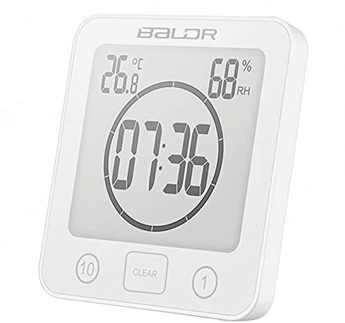Digitale Doucheklok met Thermometer en Hygrometer - IP24 Waterdichte Douche-Timer met Groot LCD-Display voor Badkamer en Keuken