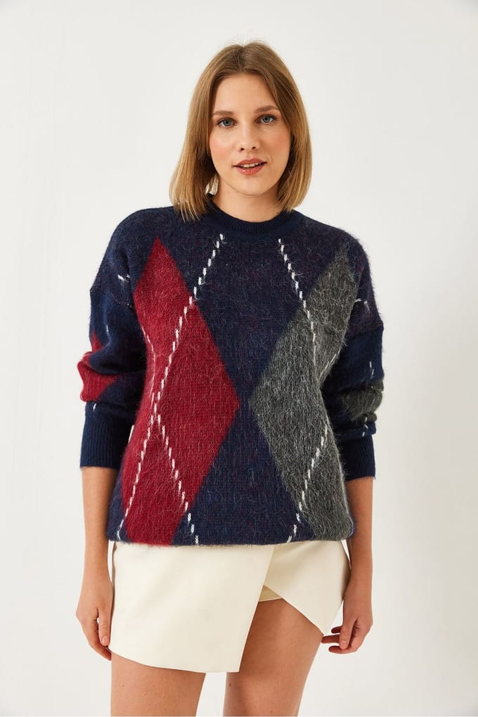 Oversized Sweater met Diamantprint