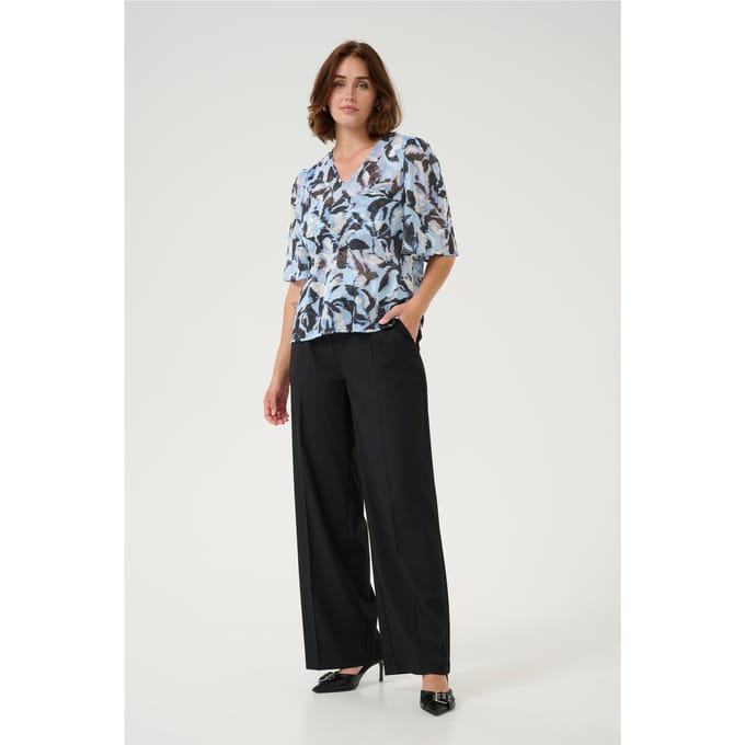 Blouse met korte mouwen A-shape Blue Flower Print floral