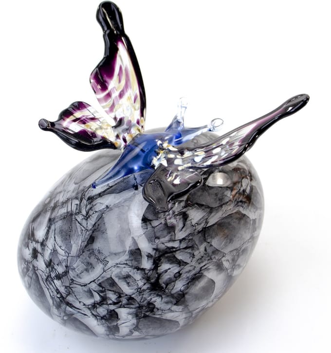 Loranto - Urn - Mini Urn met Vlinder - Grijze Steen - Urnen van Glas
