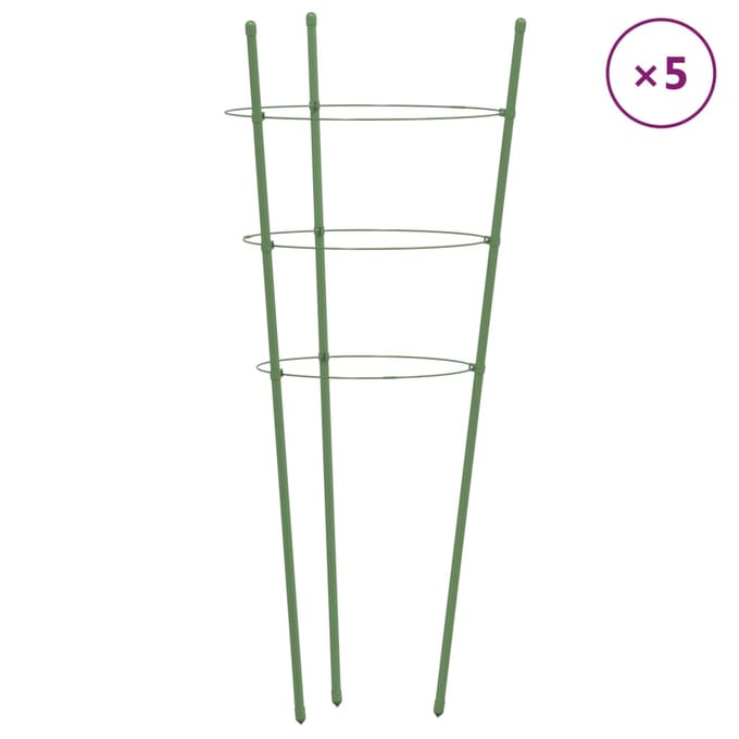 vidaXL - Plantensteunen - 5 - st - met - 3 - ringen - 75 - cm - staal - groen