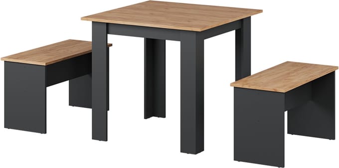 Vicco Sentio Eettafel set – 80 x 80 cm met 2 banken Antraciet/gouden eik
