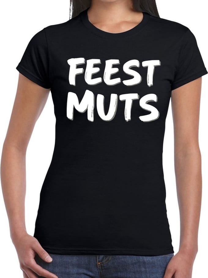 Fun t-shirt zwart voor dames - Feestmuts t-shirt M