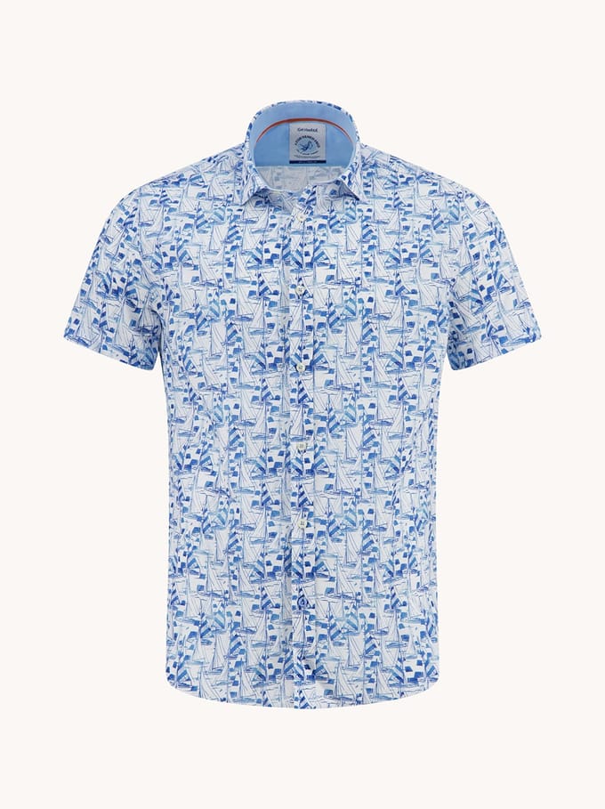 A Fish Named Fred A Fish Named Fred Overhemd Korte Mouw Sailing Boats Light Blue  3XL