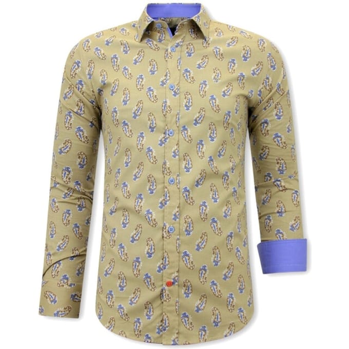 Paisley Mannen Blouse - Slim Fit - 3089 - Bruin