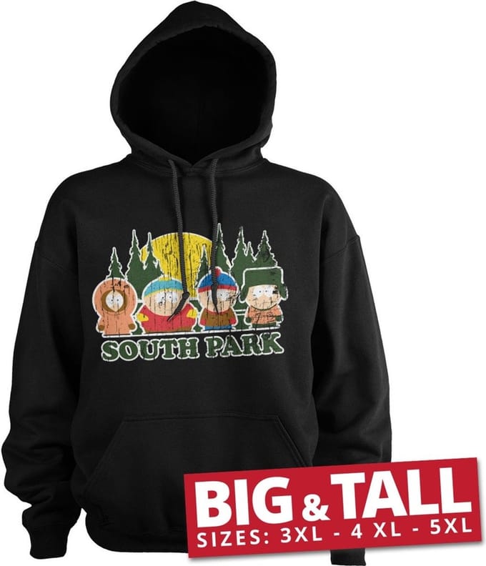 South Park Hoodie in distressed-look, Big & Tall, zwart