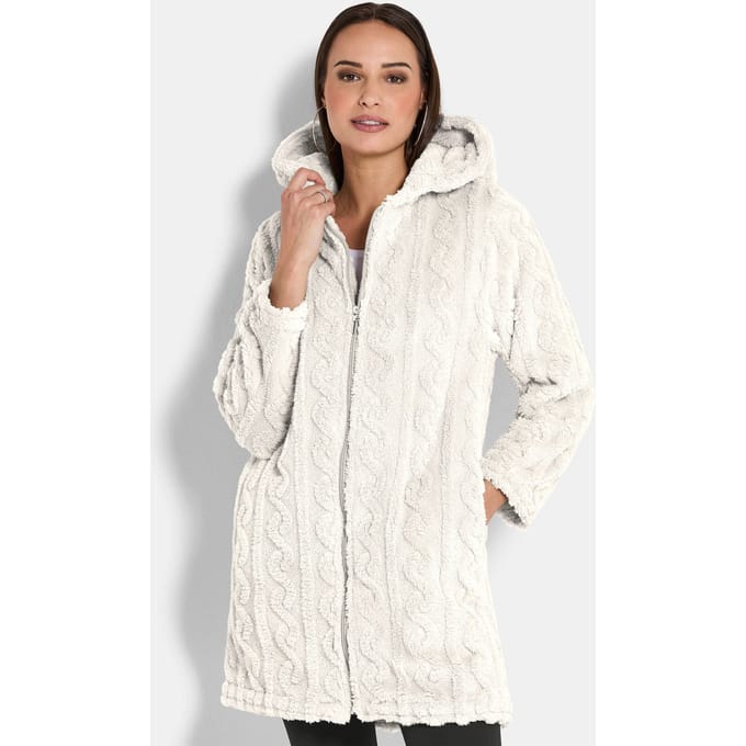 Gezellig fleecejack met capuchon - wit - Gr. 52 van Goldner Fashion