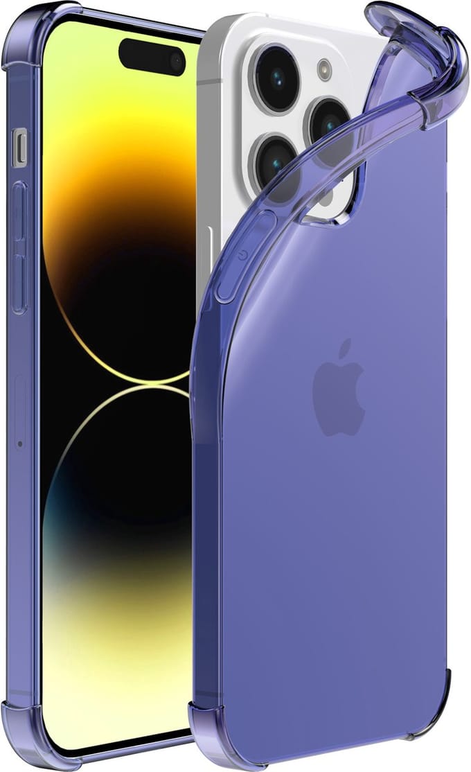Smartphonica iPhone 14 Pro transparant shockproof siliconen hoesje met stootrand - Donkerblauw geschikt voor iPhone 14 Pro