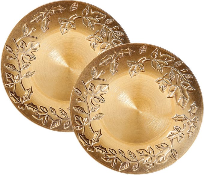 Inge Christmas kerstdiner onderborden -8x- 33 cm -kunststof -goud bladeren opdruk