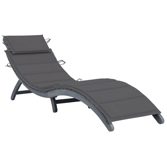 vidaXL - Ligbed - met - kussen - massief - acaciahout - grijs