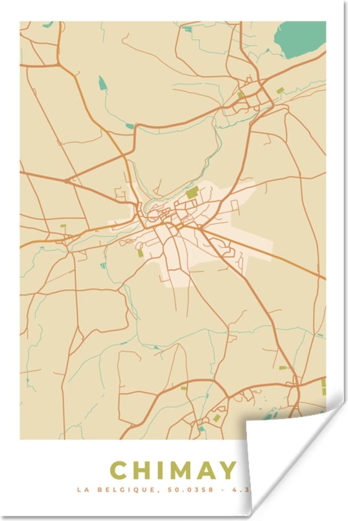 Poster Kaart - België - Chimay - Plattegrond - Stadskaart - 80x120 cm