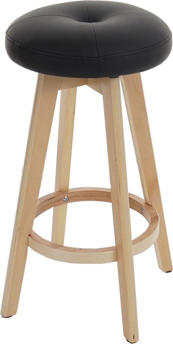 Barkruk Navan, barkruk counter stool, hout imitatieleer draaibaar ~ zwart, lichtgekleurde poten