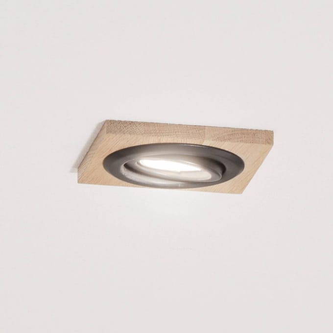 Lamkur Plafondinbouwlamp Tobby, 10 x 10 cm, set van 3, eikenhout GU10