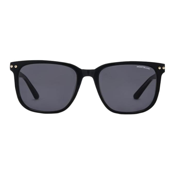 Montblanc Lunettes de soleil carrées Protection UV Lunettes de soleil unisexes Noir MB0258SA Basic Packaging-Eyeglass Case,55,Black gray